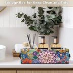 Toilet Paper Basket Foldable Organizer Multi-functional Storage Bin Office Organization Fabric Basket with Handles for Bathroom Kitchen Living Room Decor, Boho Flower Print
