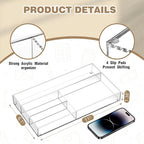 Acrylic Desk Drawer Organizer 11 x 6.1 x 1.38 Inch Storage Tray Organizer for Pens, Stationery, Desktop, Office, Bathroom, Kitchen, Makeup Supplies(4 Compartments, Clear)