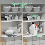 3Pcs Paper Plate Dispenser for 6-9.5 Inch Disposable Plates, Space-Saving Plastic, Foam and Paper Plate Storage Organizer for Cabinet, Countertop, RV or Outdoor (White)