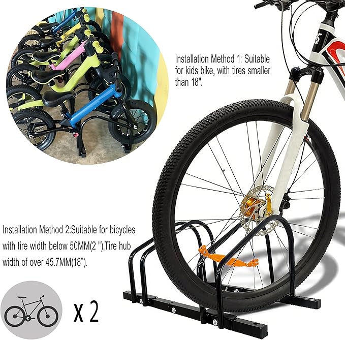 XINYI Bike Rack Floor, Bike Stand Garage, Indoor/Outdoor Bike Rack Garage,22-28" Wheel Stand, Max. Tire Width 2.1", Front/back Bike Stand For Mountain, Road and Kids Bikes for 2 Bikes