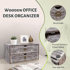 Wood Desk Organizer, Washed Brown Wooden Desktop Organizer with Drawer, Tabletop Storage Organization Box for Countertop, Home Office Supplies, Bills, 13.3 x 6.5 x 7 Inches(2 Drawer)