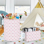 LANGYASHAN Laundry Basket Canvas Fabric Collapsible Organizer Basket for Storage Bin Toy Bins Gift Baskets Bedroom Clothes Children Nursery Hamper (Pearl Heart)