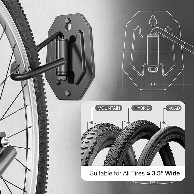 Swivel Bike Wall Mount, Heavy Duty Vertical Bike Rack with Fixed Hooks for Garage Storage, Wall Mounted Bicycle Hangers Holds up to 77 lbs for Indoor, 2 Pack