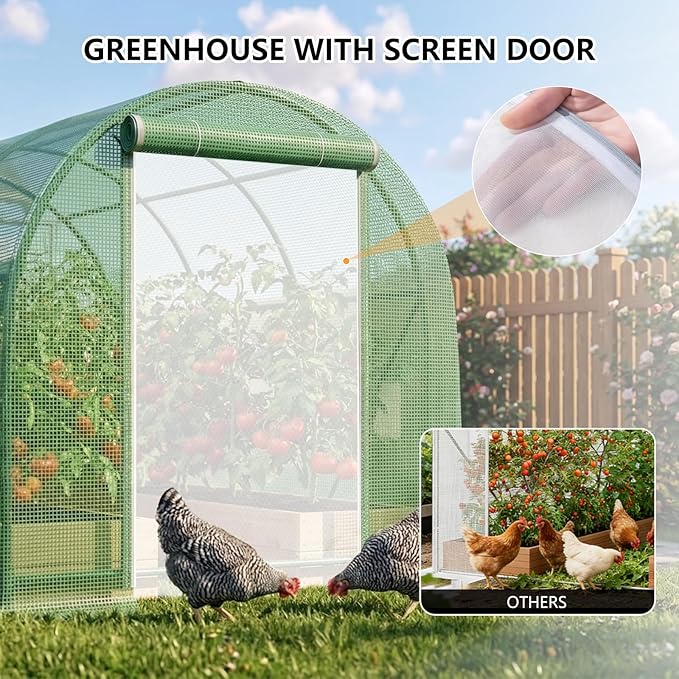 12×7×7 FT Greenhouses for Outdoors Heavy Duty, Large Walk in Green Houses for Outside with 6 Ventilated Mesh Windows & Roll-up Door & Reinforced Frame
