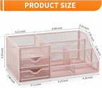 Lavatino Mesh Desk Organizer with 6 Compartments & 2 Drawers, Larger Multi-functional Desktop and Workspace Accessories Organizer for Office, Classroom, Dorm Supplies (Pink)