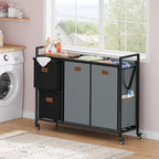 Hoctieon 4 Section Laundry Cart, 48 Gal. (182L) Laundry Hamper with Lid, Laundry Basket with Wheels, Rolling Laundry Sorter Organizer with Shelf, Clothes Separator with Removable Bags, Black+Gray