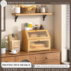 Bread Box for Kitchen Countertop Bin Double Layer Bread Box Storage Container Extra Large Capacity Farmhouse with Diamond Pattern Windows (Natural, Large)