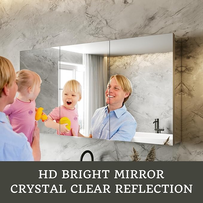 48x24 Bathroom Medicine Cabinet with Mirror,Aluminum Alloy Frame with Mirror Side Panels,Surface Medicine Cabinet with Adjustable Shelves,Assembly Required