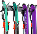 RaxGo Ski Storage Rack, Wall Mounted, Holds 4 Pairs of Skis & Skiing Poles or Snowboard for Home and Garage Storage, Heavy Duty and Rubber-Coated Hooks