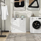 Two-Compartment Tilt-Out Laundry Sorter Cabinet,Bathroom Storage Organize Cabinet with 2 Removable Hamper Clothes Basket (White-A)