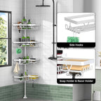 KEGII Corner Shower Caddy Tension Pole - 4-Tier Rustproof Bathroom Organizer, Floor to Ceiling Shower Caddy 25-114.2 inch, No Drilling Shower Storage Rack for Shampoo, Towels (Matte White) | Rustproof, Bathroom Organizer, Shower Storage Rack, for Shamp...