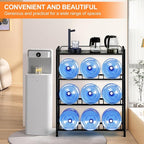 5 Gallon Water Dispenser Jug Holder with Top Shelf Heavy Duty Water Cooler Jug Rack and 4 Tier Water Storage Rack with 9 Slots for Gallon Jugs (Black)