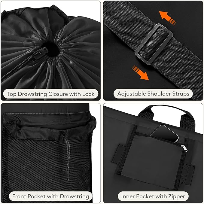 Lifewit Laundry Bag, Extra Large Laundry Backpack with Shoulder Straps and Mesh Pocket for Laundromat, Heavy Duty Laundry Bag Backpack for Dirty Clothes for College Dorm/Travel/Apartment, 120L, Black