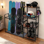 Freestanding Ski Rack for Garage - Ski Holders for 4 Pairs of Skis, Boots, Poles, Goggles, Helmets & Gear, Steel Floor Stand Ski Organizer for Garage, Shed, Basement