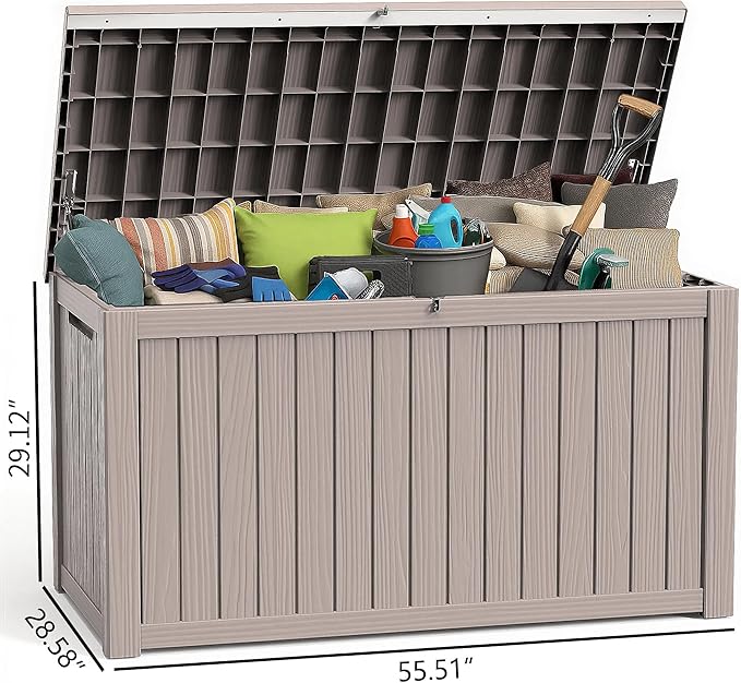 200 Gallon Deck Box Large Outdoor Storage Box Waterproof for Patio Furniture,Outdoor Cushions,Garden Tools and Pool Supplies,Weatherproof(Grey,200Gallon)
