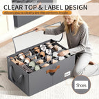 2 Pack Shoe Organizer for Closet, Foldable Shoe Storage Organizer with Clear Cover, Lable and Reinforced Handles, Space Saving Shoes Box Fits up to 20-40 Pairs, Gray