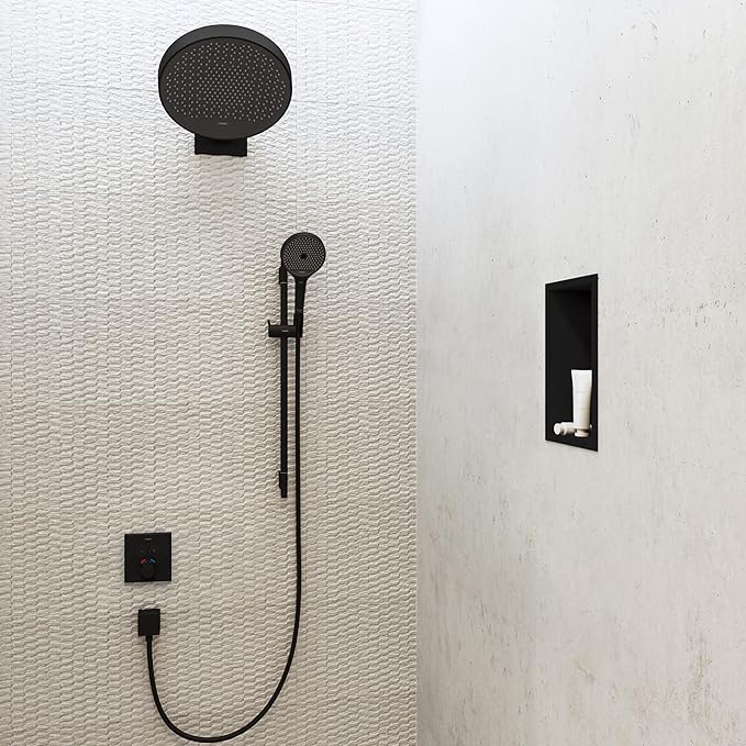 hansgrohe XtraStoris Original Recessed Wall Niche with Integrated Frame 12"x 6"x 4" in Matte Black, 56057670
