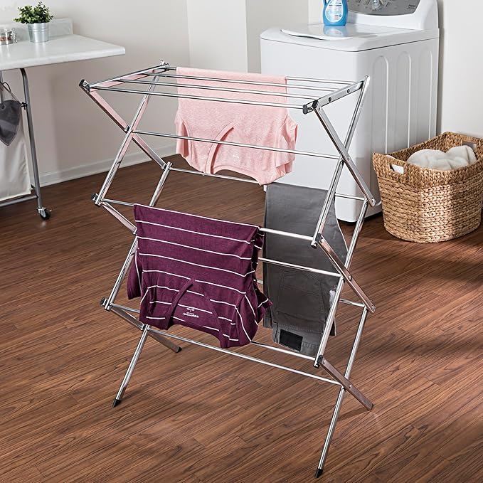 Honey-Can-Do Commercial Accordion Wood Drying Rack, Chrome, for Storage