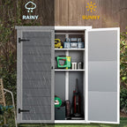 DWVO 4.3x2x5.5ft Outdoor Vertical Storage Shed with 2 Shelves, 50 Cu Ft Waterproof Resin Garden Shed with Lockable Door, Plastic Tall Tool Cabinet for Garbage Cans, Lawn Garden Supplies (Gray)