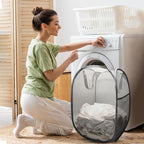 The upgraded pop-up laundry basket features a breathable side pocket mesh design, making it ideal for rooms, apartments, dormitories, travel, business trips, and children's storage(1, Gray)