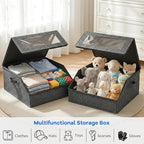 Hat Storage for Baseball Caps, Holds up to 24 Caps, Stackable Hat Organizer for Closet, Dustproof Hat Box with Clear Window, Hollow Board Support & 2 Handles, Flip-Top Access (Charcoal Gray)
