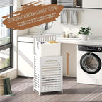 FILWH Laundry Hamper with Lid (16.9 * 13 * 26.5inches) Large Bamboo Laundry Bin Basket 85L Clothes Hamper with 1 Removable Bag Storage baskets for Bathroom (White)