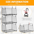 3-Pack Under Shelf Hanging Baskets - Space Saving Pantry Shelf Organizer with 360° Rotating Hooks for Kitchen Storage, Foldable Small Space Solutions for Pantry Utility Closet Garage, Black