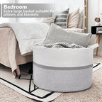 CHICVITA 85L Large Blanket Basket for Living Room, Woven Storage Baskets for Laundry Pillows Toys, Decorative Cotton Rope Basket with Handles for Bedroom Nursery, 22" x 22" x 14", Gray