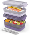 Ello 2-Pack Bento Box Lunch Stack Plastic Food Storage Container | Leak-Proof Locking Plastic Lids | Silicone Base | BPA-Free | Freezer Microwave and Dishwasher Safe | Wisteria