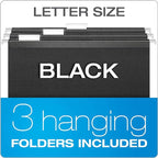 Pendaflex Portable File Box with File Rails, Simple Document Storage, File Bin for Home and Office, Hinged Lid with Double Latch Closure, Black, 3 Black Letter Size Hanging Folders Included (41742AMZ)