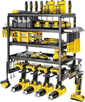 Power Tool Organizer, 5 Layer Drill Holders Wall Mount, Heavy Duty Metal Organizers and Storage Rack for Garage Organization, Tools Shelves with Screwdriver Plier Hammer Holder, Black