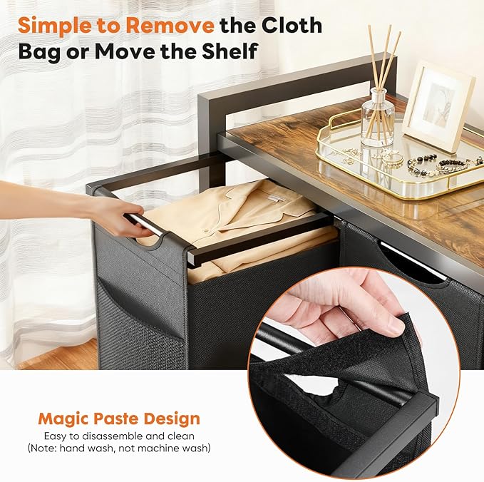 NEWBULIG Rolling Laundry Hamper with Removable Pull-Out Bag, Freestanding Clothes Basket Organizer with Wheels for Bathroom & Bedroom, 3 × 10.6 Gal (120L) - Rustic Brown & Black