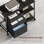 3 Drawer File Cabinet with Wheels Rolling Printer Stand with Open Storage Shelf Fabric Lateral Filing Cabinet for Home Office,Black