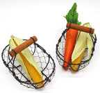 CVHOMEDECO. Chicken Wire Egg Baskets Rust Gathering Baskets with Wooden Handle Country Vintage Style Storage Baskets. Set of 2 (Oval)