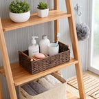 Back of Toilet Basket with Wood Handles, Brown Wicker Toilet Paper Basket for Toilet Tank Top, Narrow Toilet Tank Basket, Bathroom Basket Organizer for Wipes & Essentials