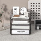 4-Tier Acrylic Paper Tray Organizer | Clear Stackable Desk Organizer for Documents, Letters, A4 Paper | Modern Office/Classroom/Home Organization,Brown