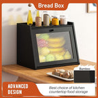 GHWIE Large Bread Box, Easy Access & Cleaning - Bamboo Bread Box for Kitchen Countertop with Acrylic Door (Black, Large)