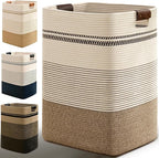 Laundry Hamper, 85L Tall Laundry Basket with Leather Handles, Rectangle Large Clothes Hamper for Organizing, Cotton Woven Laundry Baskets Storage Hampers for Bedroom, Nursery, Living Room