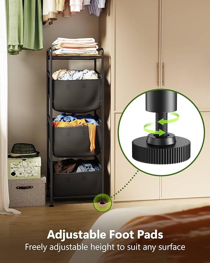 3 Section Laundry Sorter with Removable Bags, 120L Vertical Laundry Hamper with Shelf, Stackable Laundry Baskets organizer for Bathroom, Apartment, Dorm (Black, With Shelf)