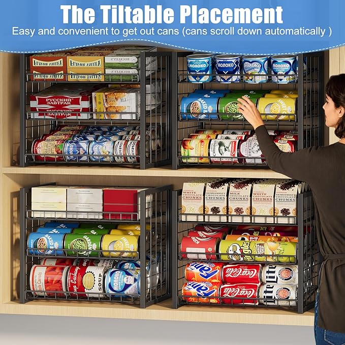 X-cosrack 6 Tier Sturdy Stackable Can Organizer for Pantry, Adjustable Pantry Organizer and Storage for Canned Food Can Goods, Kitchen Can Dispenser Storage Holder for Soda Drinks Snacks