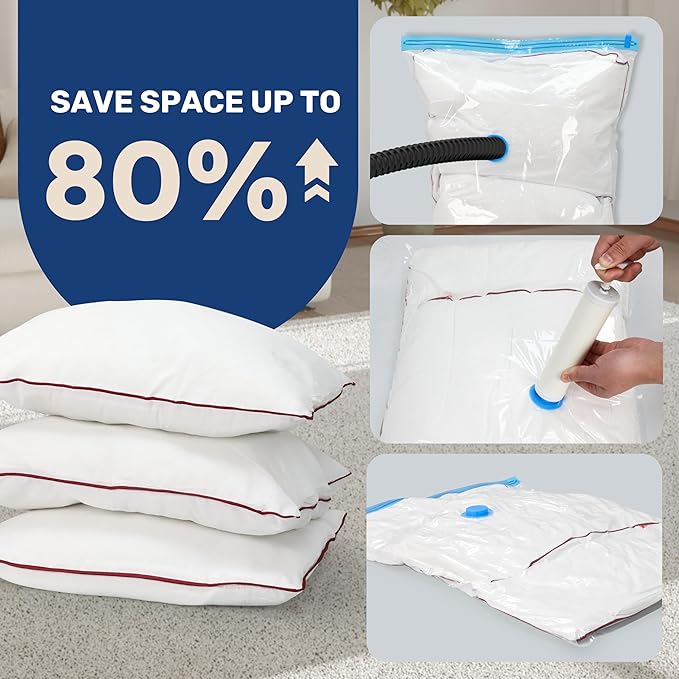 Simple Deluxe 8 Jumbo Space Saver Bags, Vacuum Storage Bags, Vacuum Seal Bags with Hand Pump for Comforters, Blankets, Bedding, Pillows and Clothes