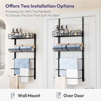 SWTYMIKI Over The Door Towel Racks for Bathroom - 5-Tier Wall Mounted Bathroom Towel Storage Organizer Holder with Metal Shelf, Black