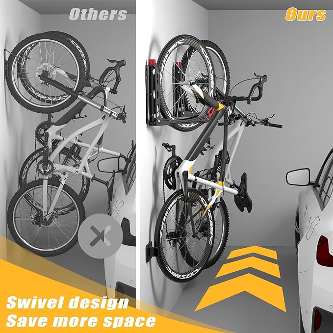 TORACK BIKEPAL No Lifting Swivel Bike Racks, Space Saving Wall Mounted Bike Holder for Garage, Bike Wall Hangers for Vertical Bike Storage (4 Pack)