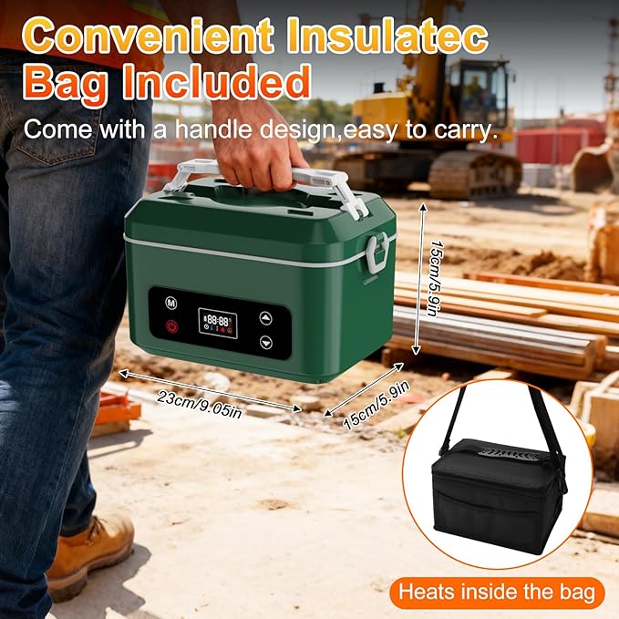 Heated Lunch Box,Pro 24000mah Electric Lunch Box,Battery Powered, 5.5 Cups Portable Food Heater-3D-5 Side Heating-Intelligent Temperature Control,Suitable For Trucks,Offices, Outdoors(Army/Green)
