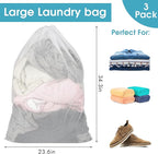 3 Pack Mesh Laundry Bags, 23 x 34 Inches Heavy Duty Mesh Laundry Bag, Large Laundry Drawstring Bag for College, Dorm, Travel, Family and Apartment Dwellers, White