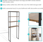 Sunnydaze 69-Inch 4-Tier Over-the-Toilet Shelf - Open Shelves, Veneer Finish and Black Iron Frame - Teak Color
