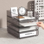 4-Tier Acrylic Paper Tray Organizer | Clear Stackable Desk Organizer for Documents, Letters, A4 Paper | Modern Office/Classroom/Home Organization,Brown