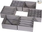 DIOMMELL 6 Pack Foldable Cloth Storage Box Closet Dresser Drawer Organizer Fabric Baskets Bins Containers Divider for Clothes Underwear Bras Socks Lingerie Clothing, M Grey 22-2000