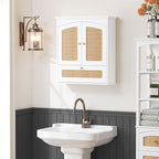 Spirich Bathroom Cabinet Wall Mount, Boho Medicine Cabinet for Bathroom, Over The Toilet Storage Cabinet with Rattan Doors and Tilt-Out Cube