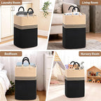 Laundry Basket Hamper,Blanket Storage,Dirty Clothes Hamper with Swivel Handles,Woven Cotton Rope Toy Baskets,Blanket Basket Living Room,Decorative Hampers for Nursery,Bedroom,Brown & Black,80L